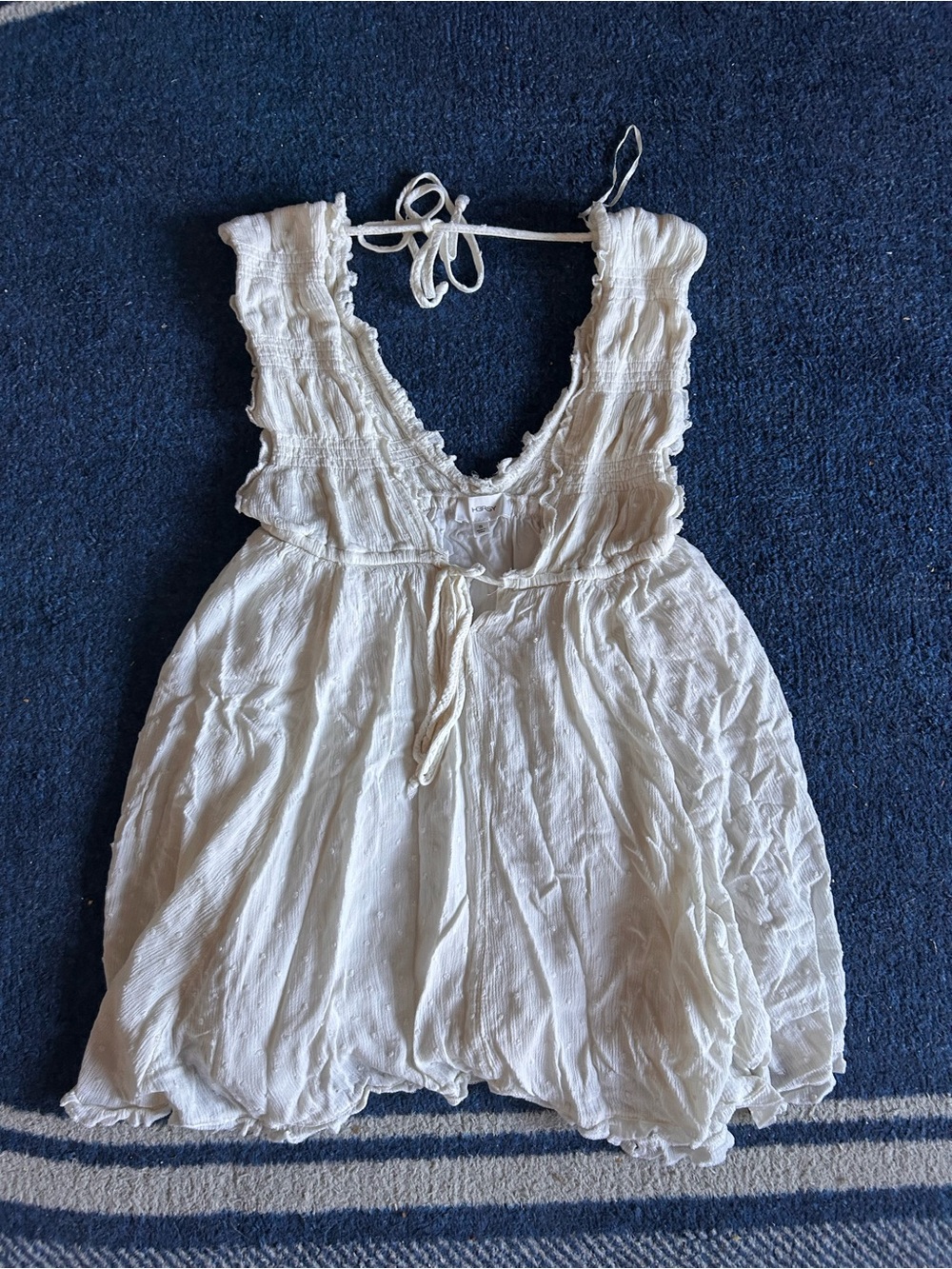 Sleeveless Crinkled Tie-Front Sundress in Light Cream